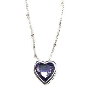 Swarovski Crystal Purple Amethyst Heart Necklace Sterling Silver Overlay
